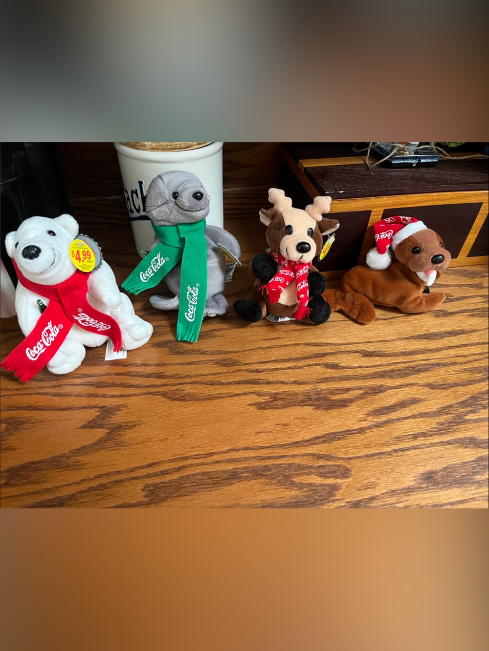 vintage 1998 Coca Cola Holiday Plush Set with Red and Green Scarves